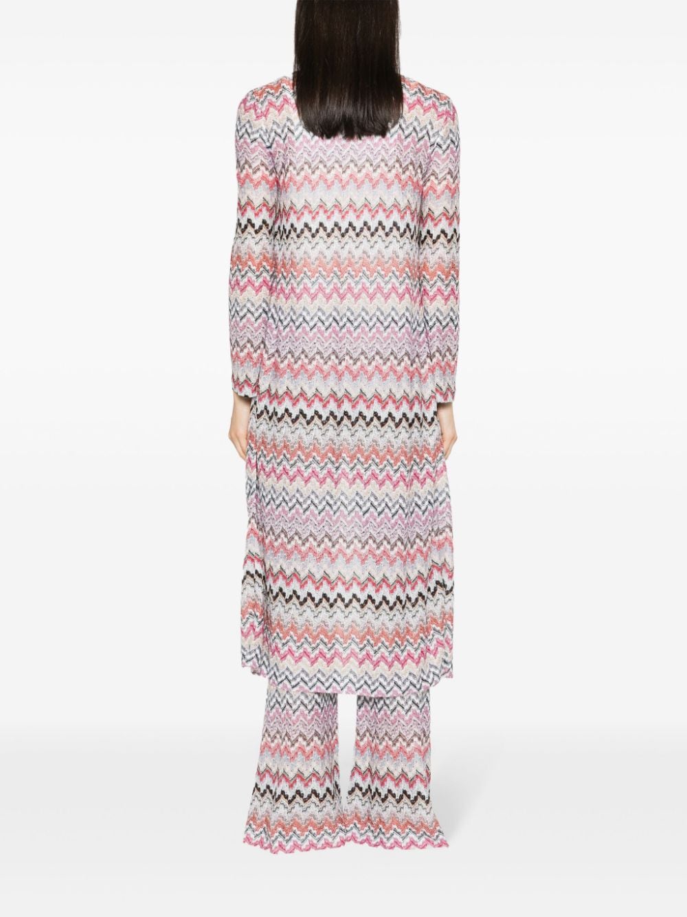 Pink Chevron Knit Long Cardigan for Women - SS24 Collection