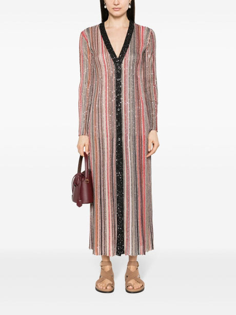 MISSONI Striped Long Cardigan with Metallic Threading and Sequin Embellishment