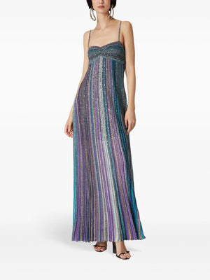 MISSONI Elegant Striped Pleated Long Dress