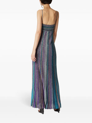 MISSONI Elegant Striped Pleated Long Dress