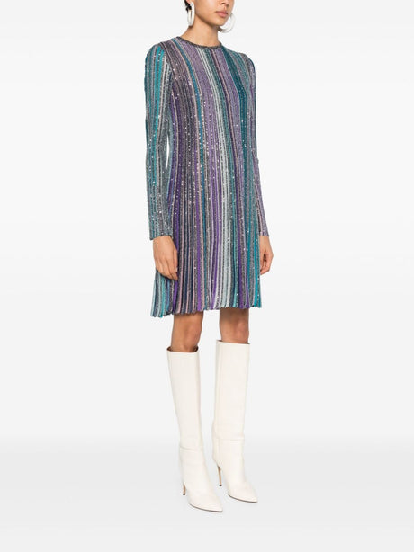 MISSONI Vibrant Striped Pleated Mini Dress with Sequin Details