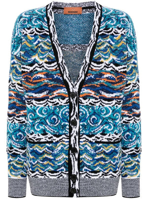 MISSONI Multicolor Wool-Cotton Blend V-Neck Cardigan