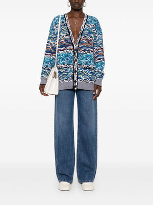 MISSONI Multicolor Wool-Cotton Blend V-Neck Cardigan