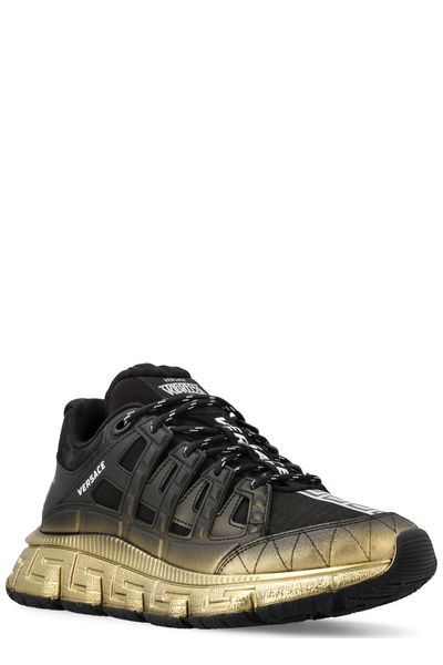 VERSACE Black Leather and Raffia Sneakers for Men