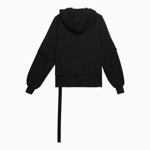 Double Long Sleeve Hooded Black Cotton Sweatshirt for Men