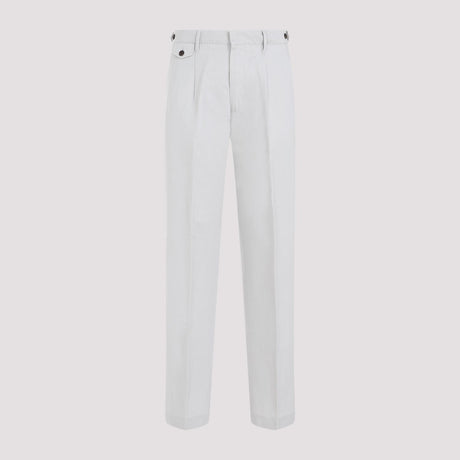 DUNHILL Men's Gray Pleated Cotton-Linen Chino Pants for SS24