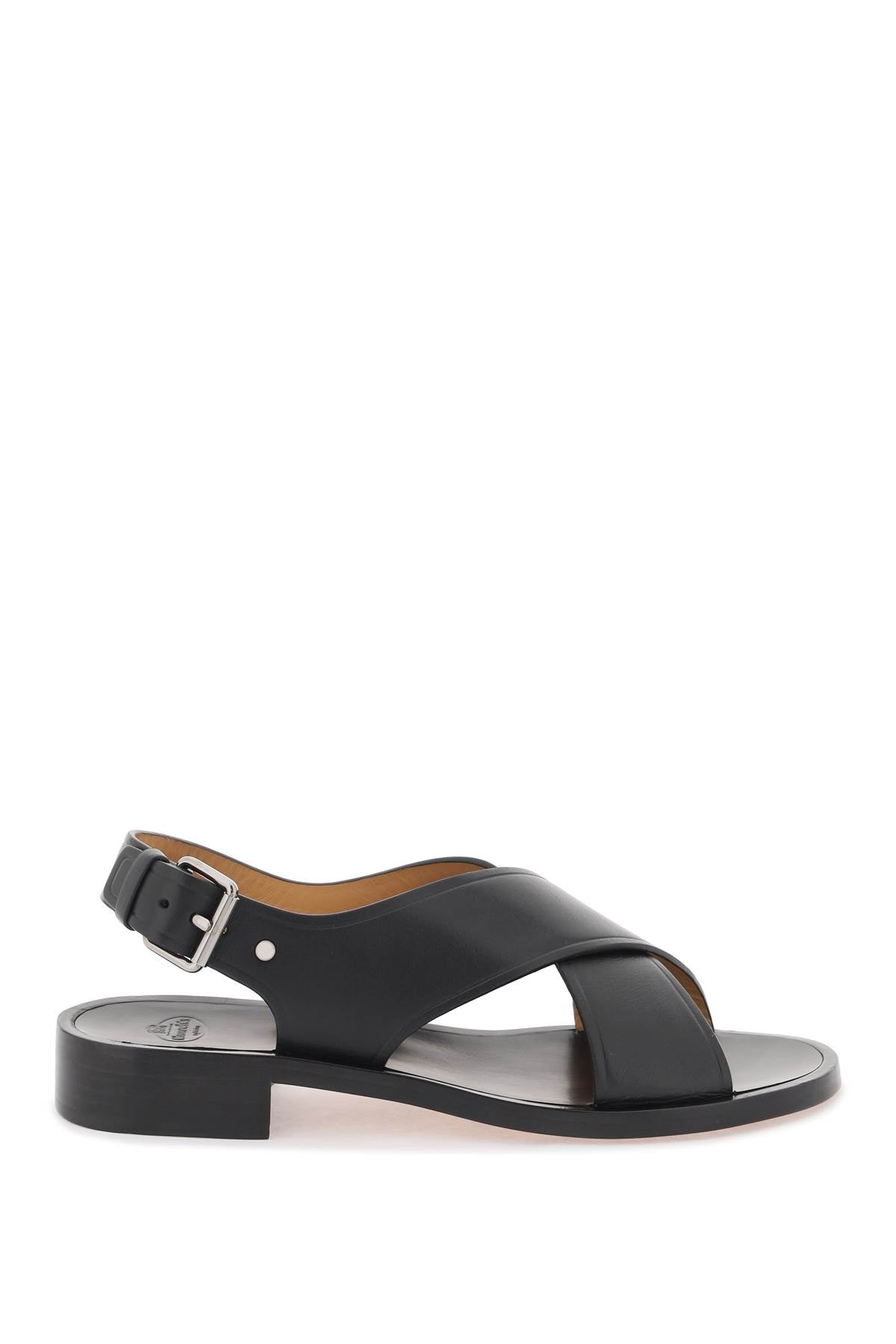 Wide Criss-Cross Leather Sandals for Women in Black