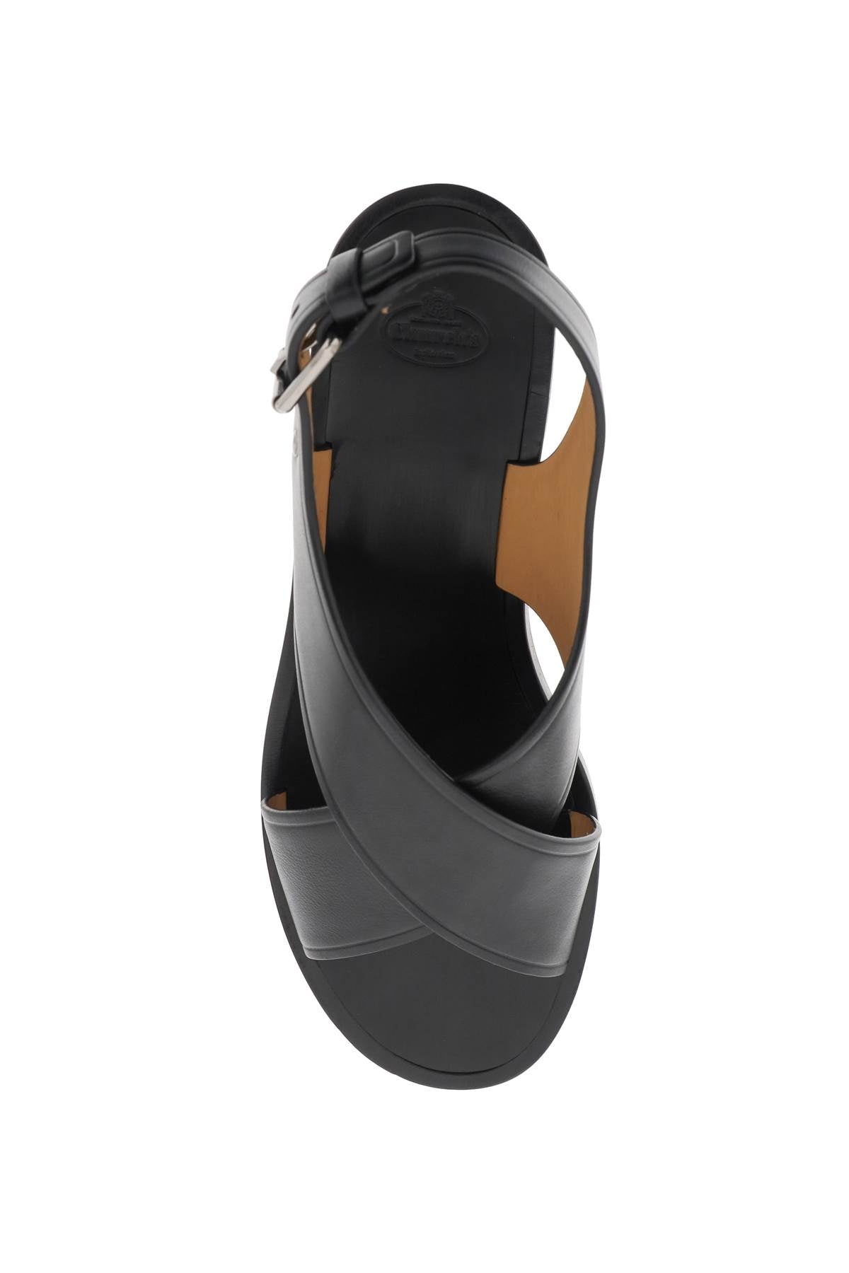 Wide Criss-Cross Leather Sandals for Women in Black