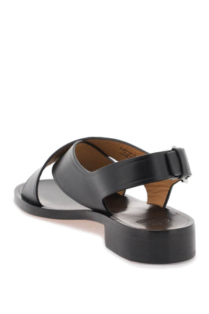 Black Leather Cross-Strap Sandals for Women