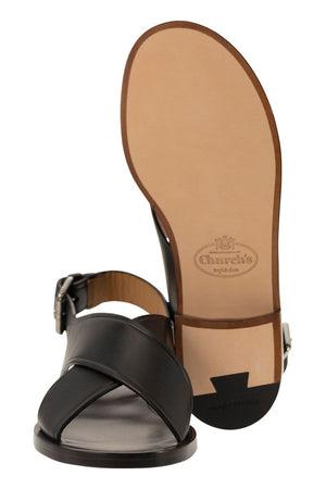 Wide Criss-Cross Leather Sandals for Women in Black