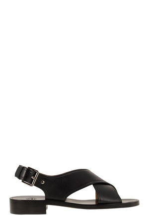 Wide Criss-Cross Leather Sandals for Women in Black