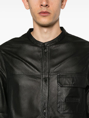 EMPORIO ARMANI Sleek Perforated Black Leather Jacket