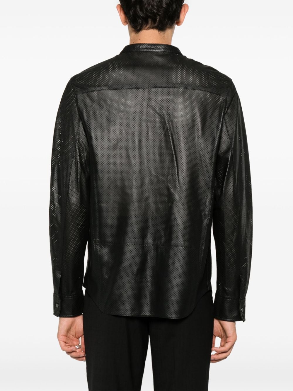 EMPORIO ARMANI Sleek Perforated Black Leather Jacket