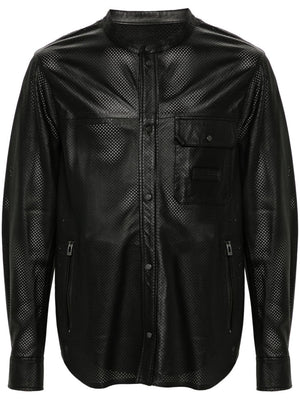 EMPORIO ARMANI Sleek Perforated Black Leather Jacket