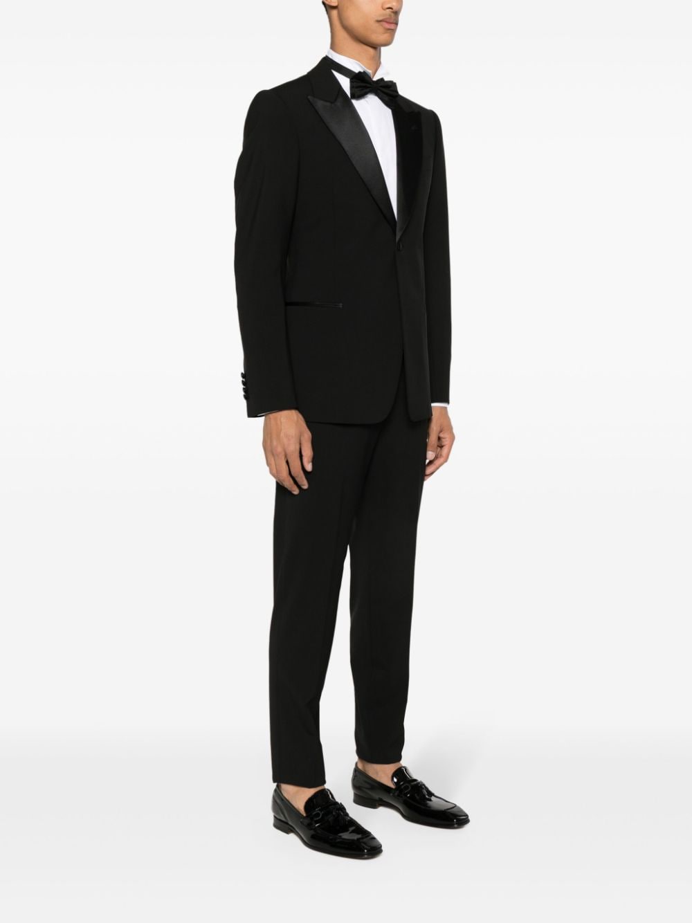 EMPORIO ARMANI Men's Black Wool Blend Stretch Blazer and Trousers Suit