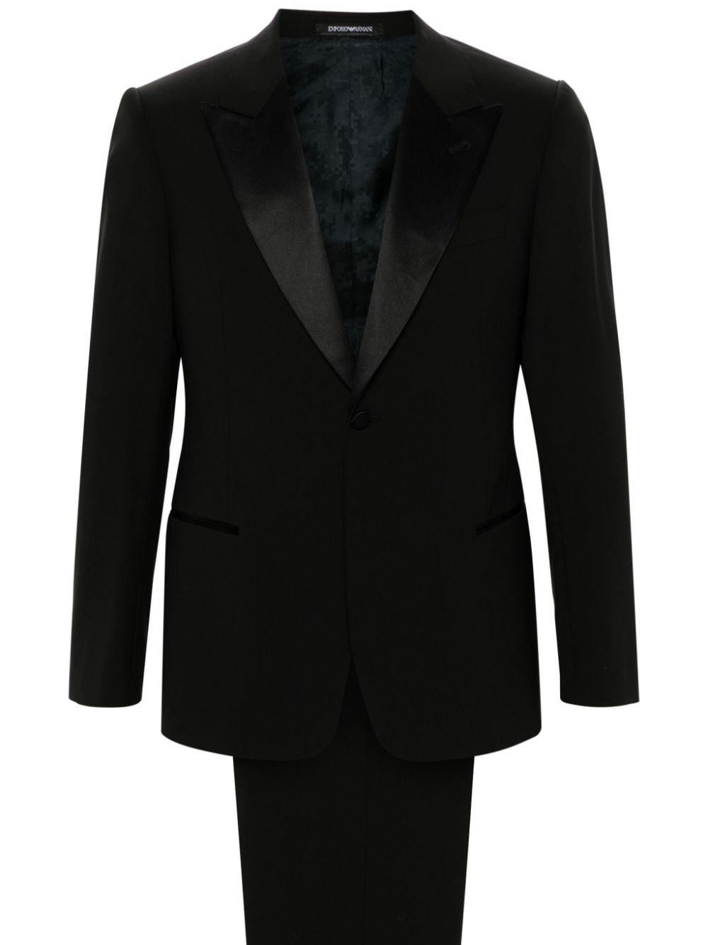 EMPORIO ARMANI Men's Black Wool Blend Stretch Blazer and Trousers Suit