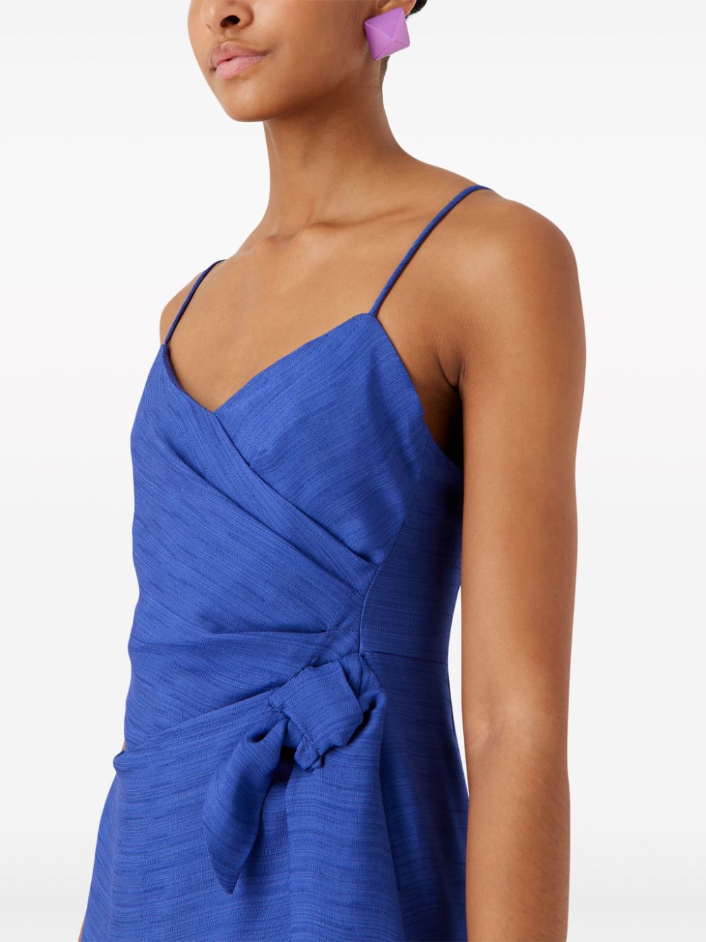 EMPORIO ARMANI Navy Blue V-neck Crepe Midi Dress with Knot Detailing and Front Slit