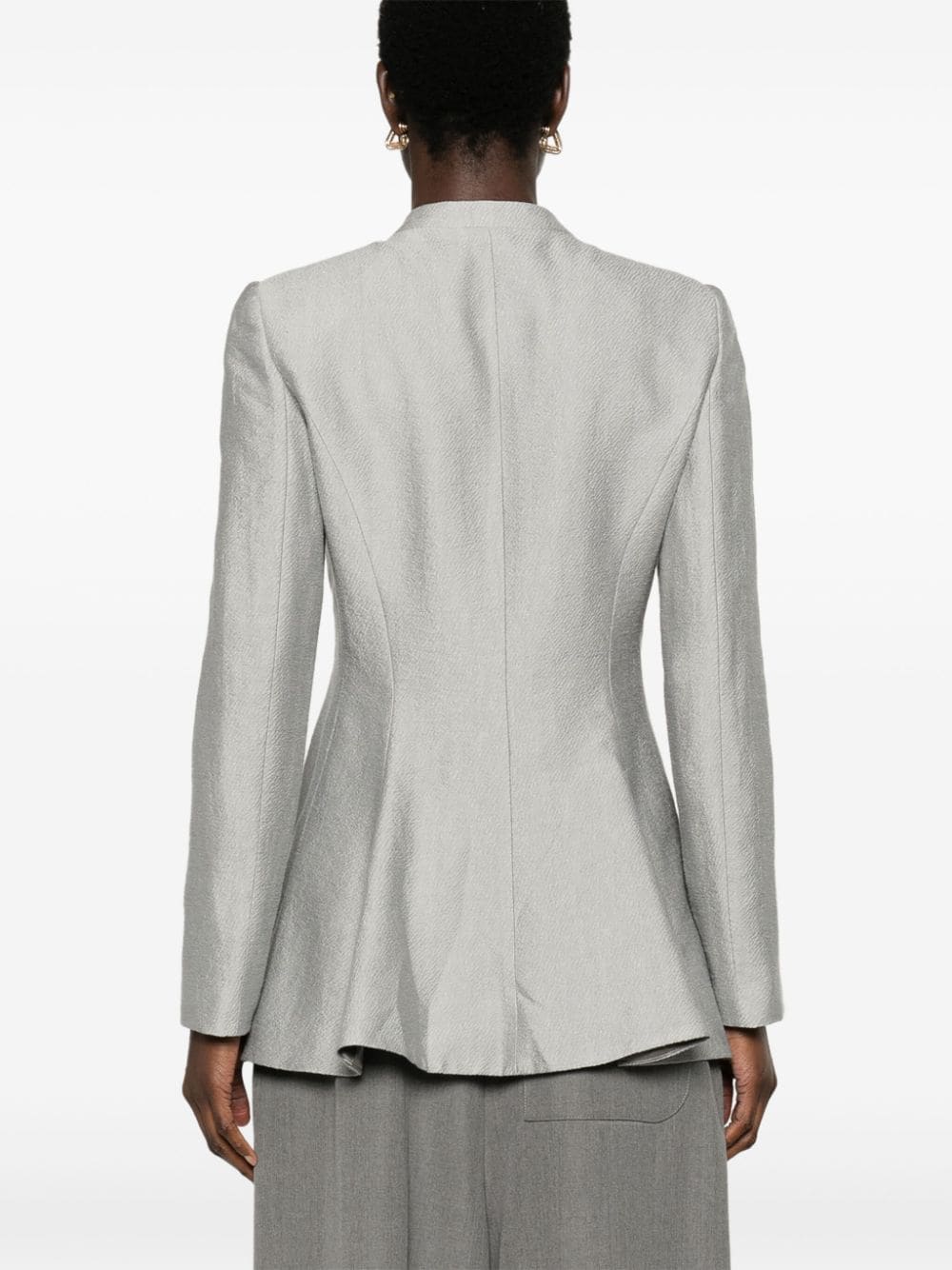 Heather Grey Textured Blazer Jacket with Dart Detailing and Faux Pocket for Women