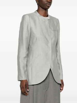 Heather Grey Textured Blazer Jacket with Dart Detailing and Faux Pocket for Women