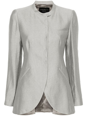 Heather Grey Textured Blazer Jacket with Dart Detailing and Faux Pocket for Women