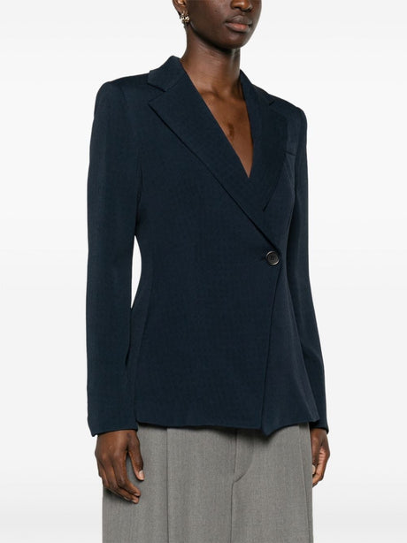 EMPORIO ARMANI Navy Blue Crepe Blazer Jacket with Notched Lapels and Double-Breasted Button Fastening for Women