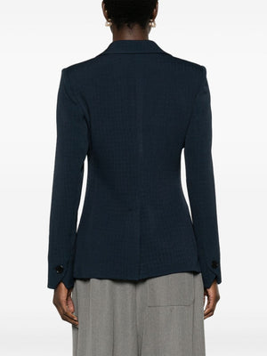 Navy Blue Crepe Blazer Jacket with Notched Lapels and Double-Breasted Button Fastening for Women
