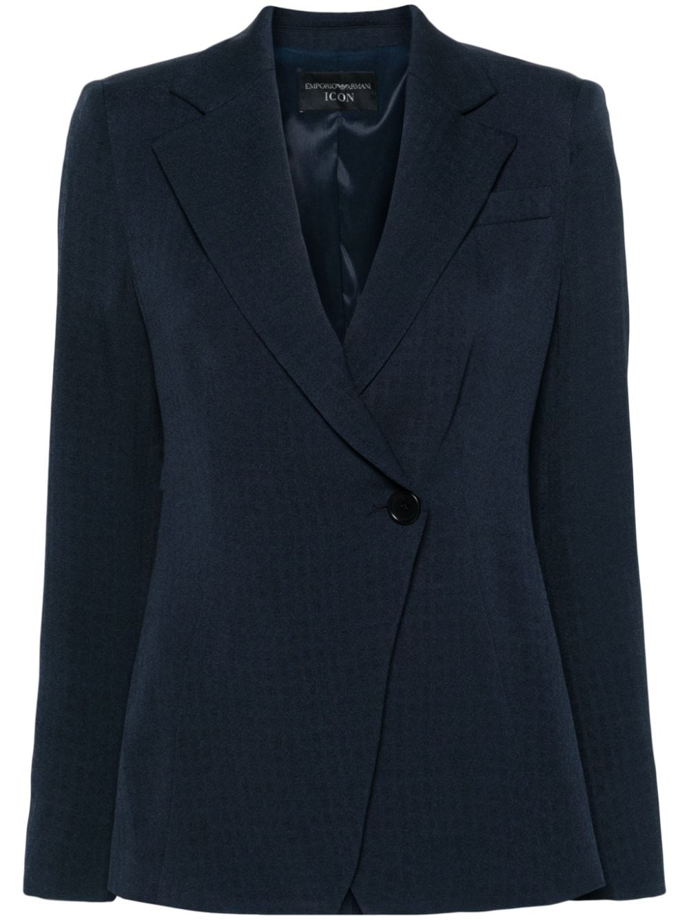 EMPORIO ARMANI Navy Blue Crepe Blazer Jacket with Notched Lapels and Double-Breasted Button Fastening for Women