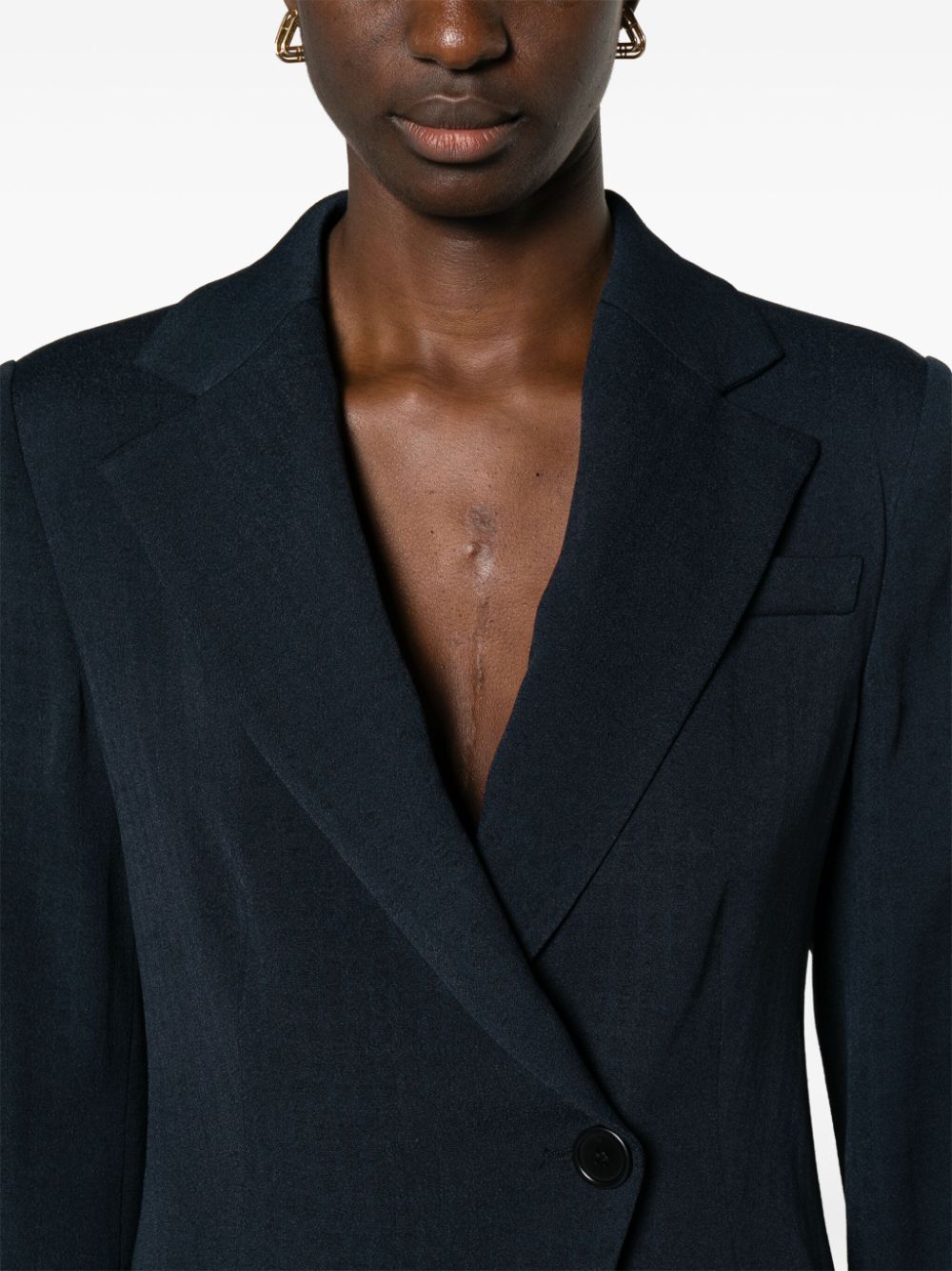 EMPORIO ARMANI Navy Blue Crepe Blazer Jacket with Notched Lapels and Double-Breasted Button Fastening for Women