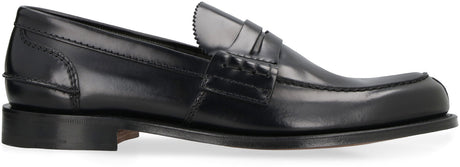 CHURCH'S Men's Smooth Black Leather Loafers with Front Penny Bar
