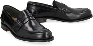 CHURCH'S Men's Smooth Black Leather Loafers with Front Penny Bar