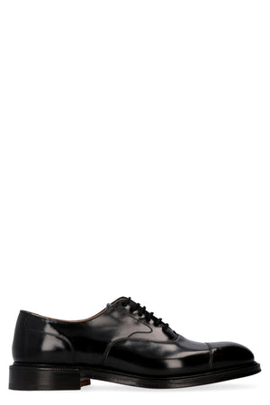 CHURCH'S Men's Black Leather Lace-up Derby Dress Shoes with Decorative Stitching and Round Toeline