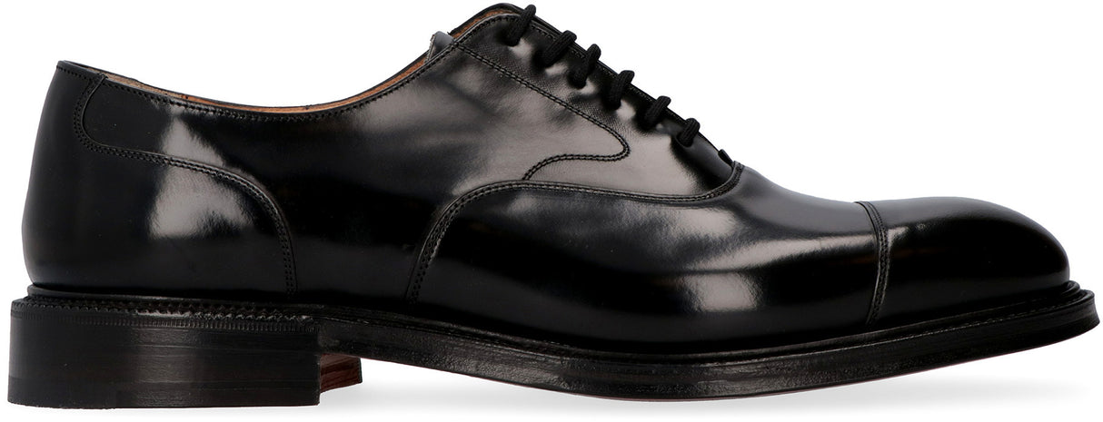 CHURCH'S Men's Black Leather Lace-up Derby Dress Shoes with Decorative Stitching and Round Toeline