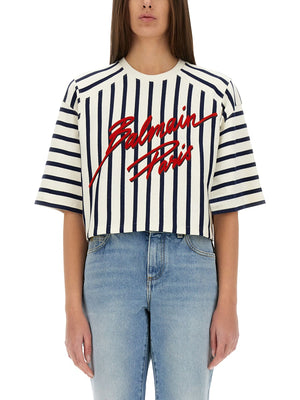 BALMAIN Striped Baseball T-Shirt - Size S