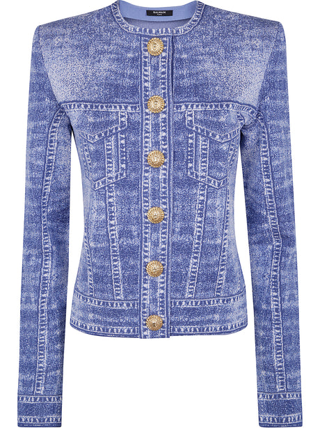 BALMAIN Long Sleeve Denim Trompe L'œil Cardigan