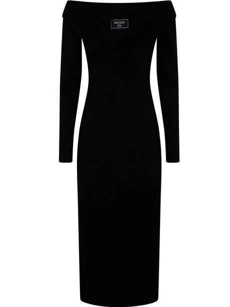 BALMAIN Double Collar Knit Zipped Midi Dress