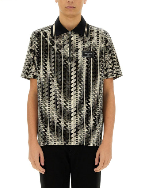 BALMAIN Men's Monogram Polo Shirt - Size L