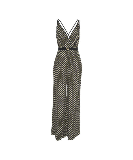 ELISABETTA FRANCHI Chic Monogram Jumpsuit with V-Neckline and Spaghetti Straps