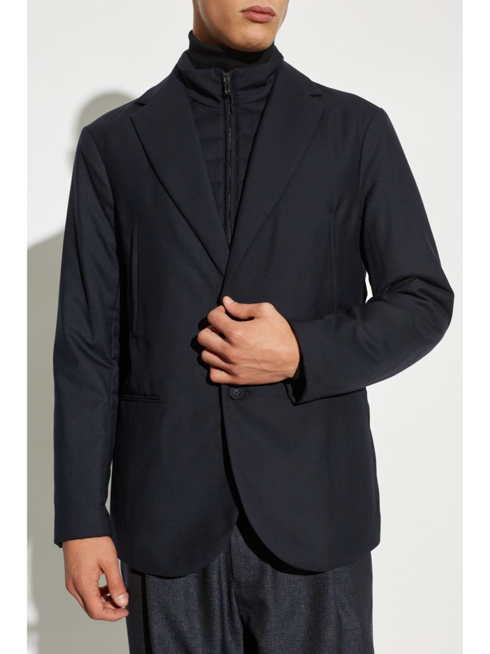 EMPORIO ARMANI Midnight Blue Wool Blend Single-Breasted Jacket