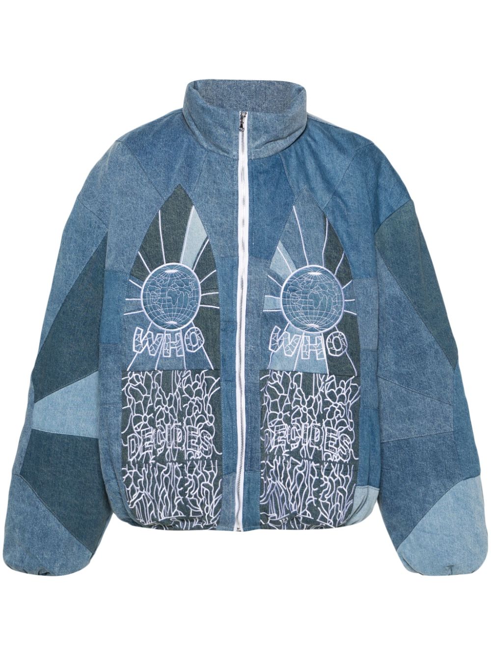 WHO DECIDES WAR 23FW Men's Embroidered Bomber Jacket in Sky Blue