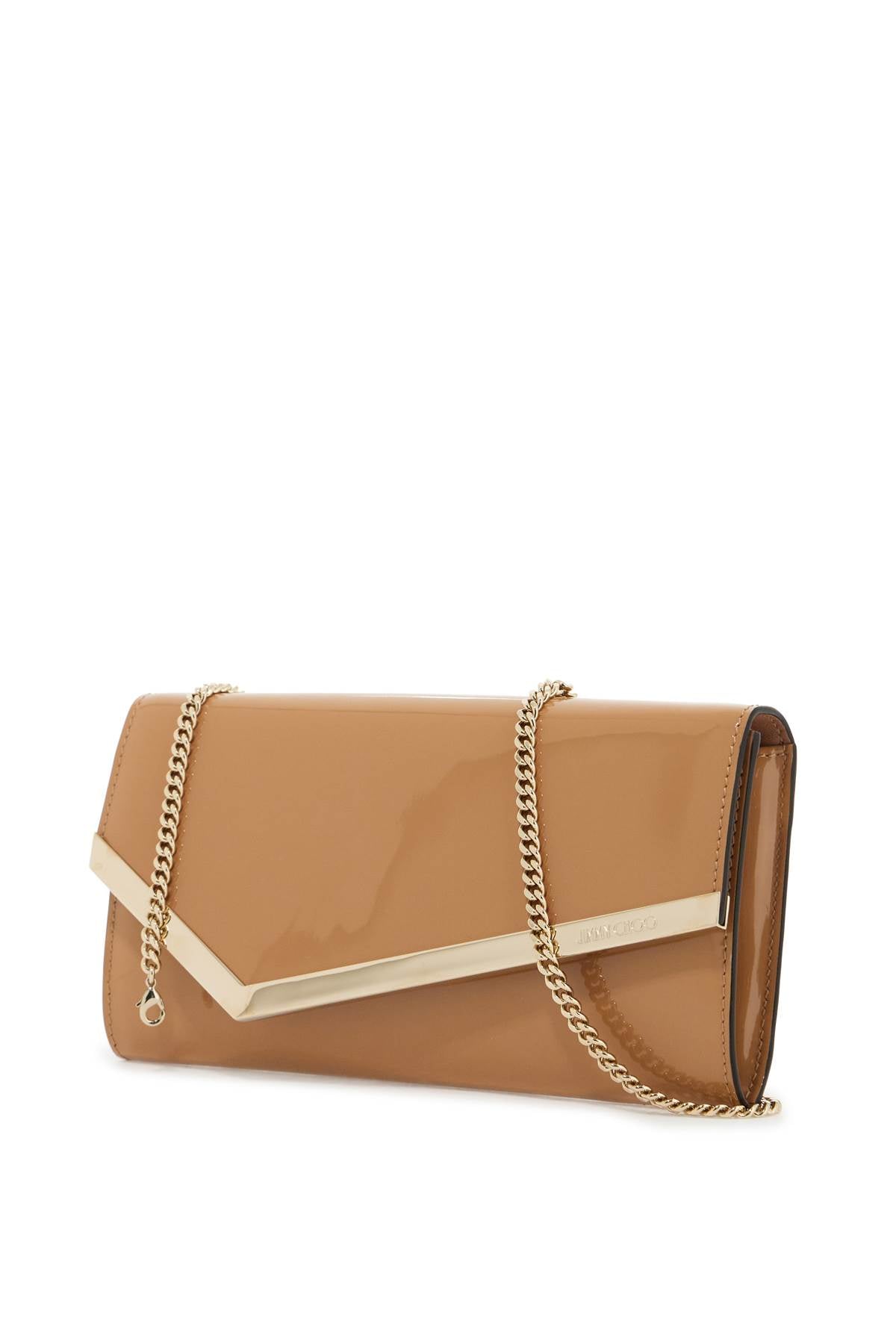 JIMMY CHOO Asymmetric Patent Leather Clutch with Removable Chain Shoulder Strap