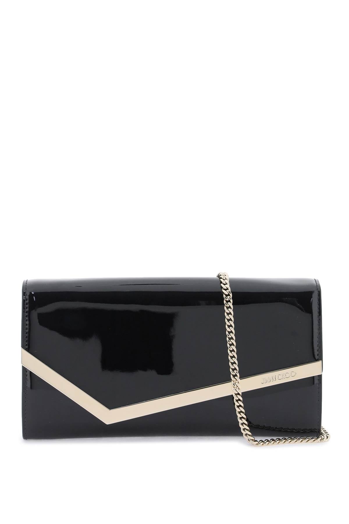 JIMMY CHOO Asymmetric Patent Leather Clutch with Removable Chain Shoulder Strap