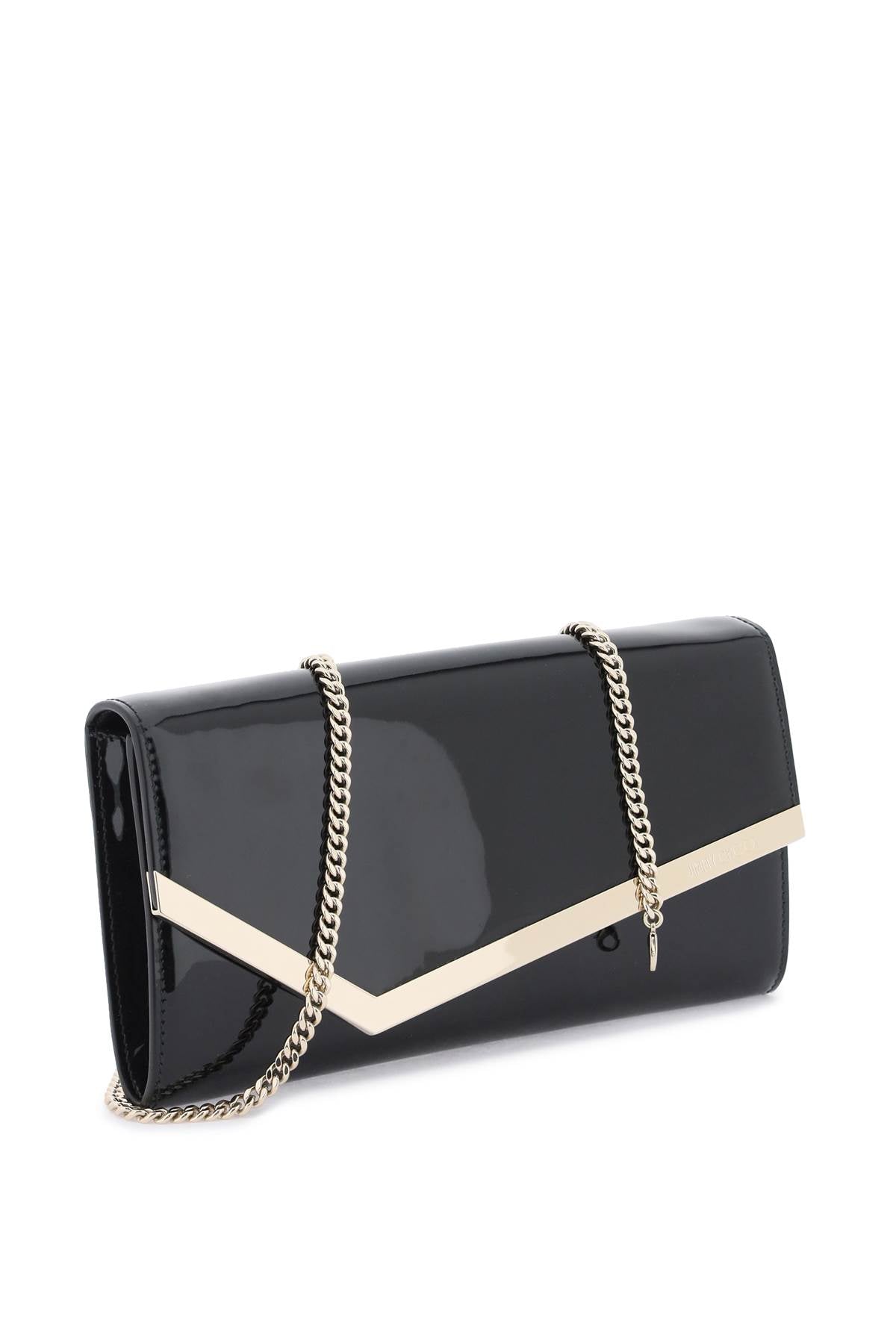 JIMMY CHOO Asymmetric Patent Leather Clutch with Removable Chain Shoulder Strap