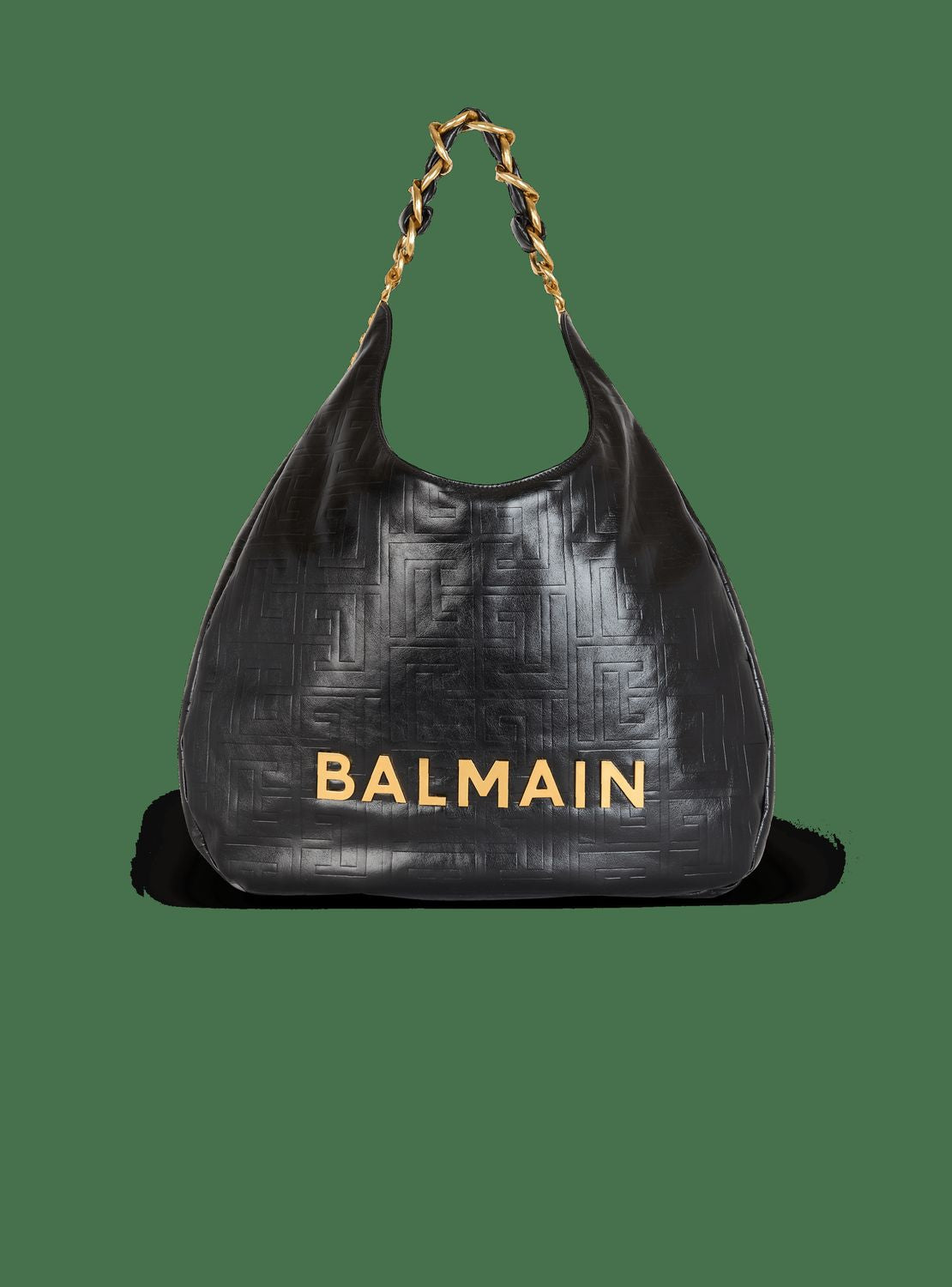 BALMAIN Soft Crinkled Leather Hobo Handbag - Large