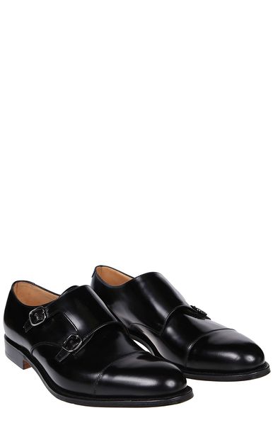 CHURCH'S Men's Black Derby Dress Shoes with Side Buckles and Leather Sole for SS24