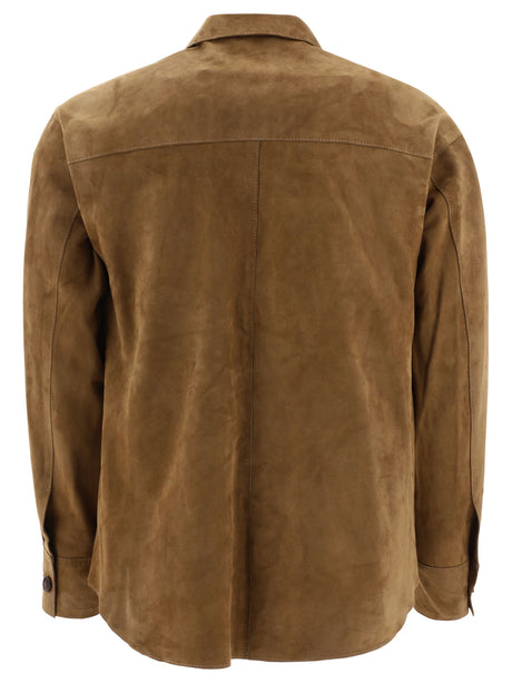 LARDINI Men's Brown Leather Overshirt for SS23