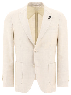 LARDINI Beige Single-Breasted Linen Blend Blazer for Men