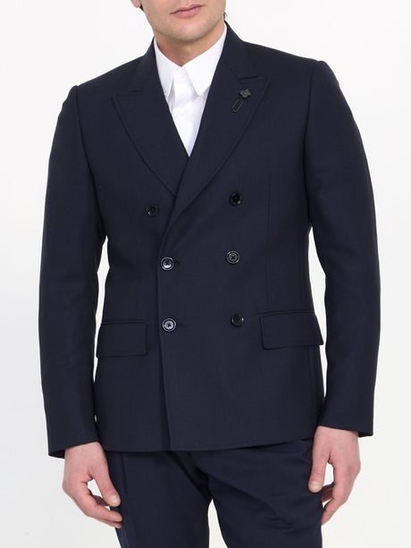 男士海军蓝羊毛双排扣外套 - SS24 系列