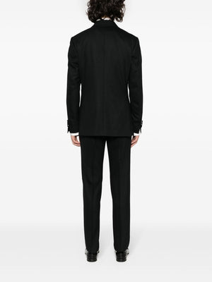 LARDINI Men's Tailored Stretch-Wool Blazer with Crepe Texture and Slim Trousers