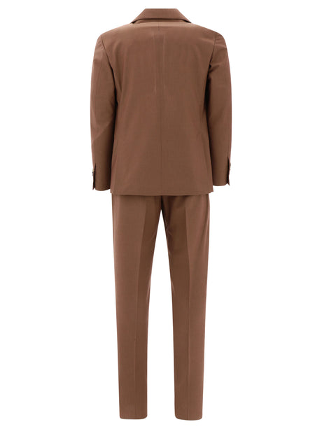 メンズ用茶色のウール混紡シングルブレストスーツ