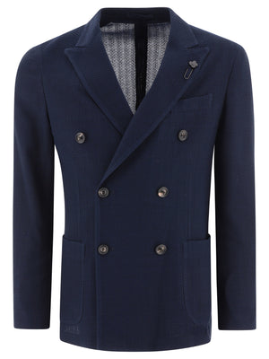 時尚雙排釦藍色男士西裝外套